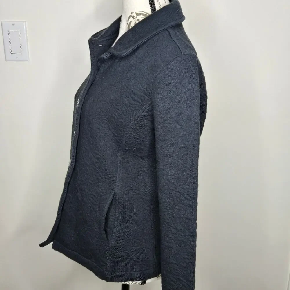 ISAAC MIZRAHI Navy Blue Floral Pattern  Quilted Jacket Collared Button Front S
